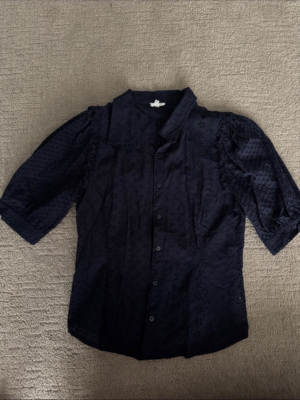 Splendid x Cella Jane Navy Eyelet Puff Sleeve Button-Up Blouse